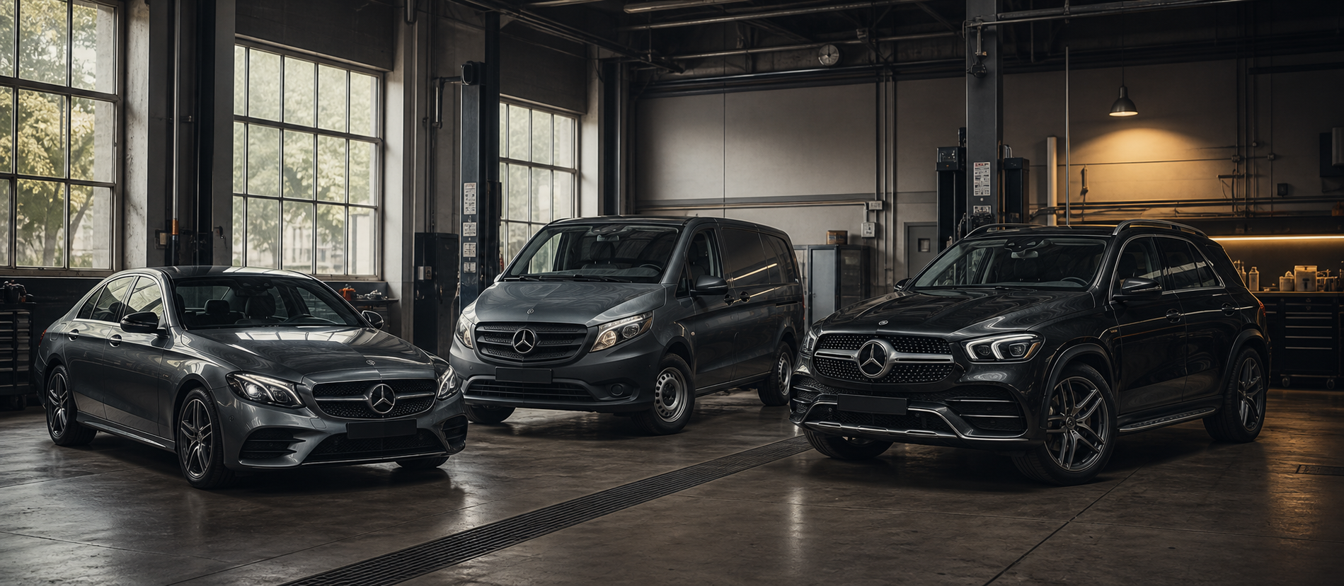 Mercedes C-Class, Vito и GLE в автомастерской